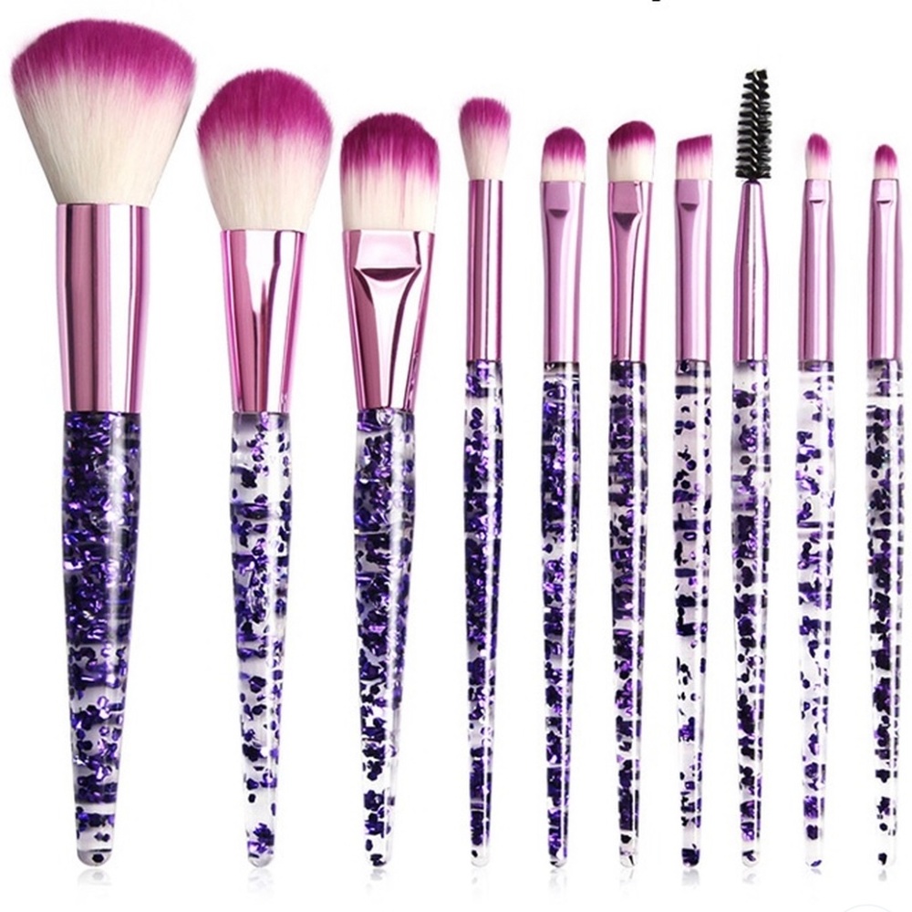 Metallic Purple & Glitter Acrylic Makeup Brush Set